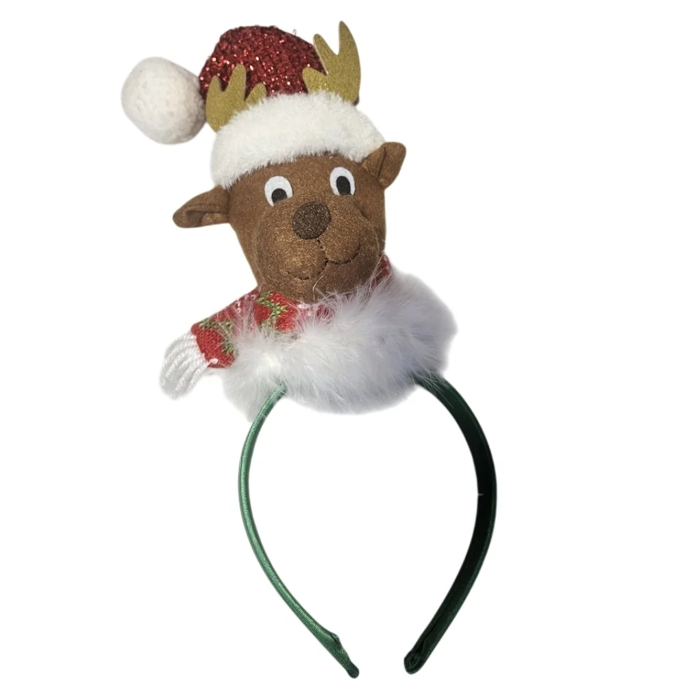 Festive Reindeer Headband Red Santa Hat Holiday Antlers Green Hair Accessory 14